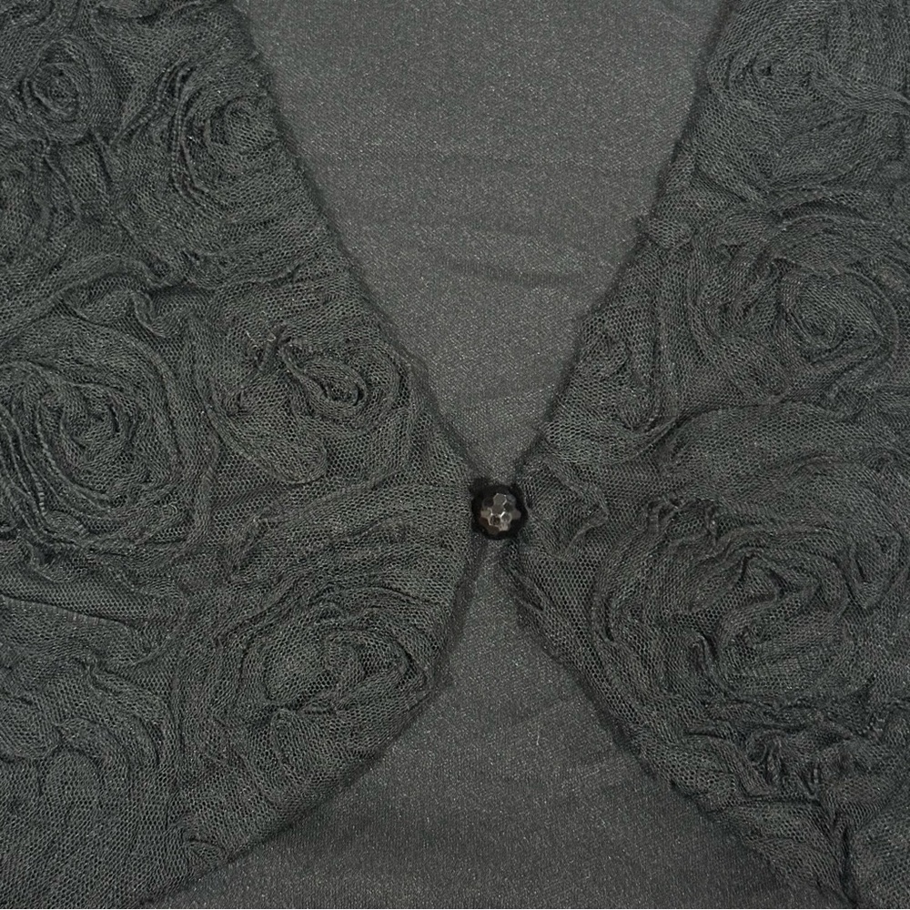 connected apparel Black Short-Sleeve Rosette Cardigan - Picture 3 of 6